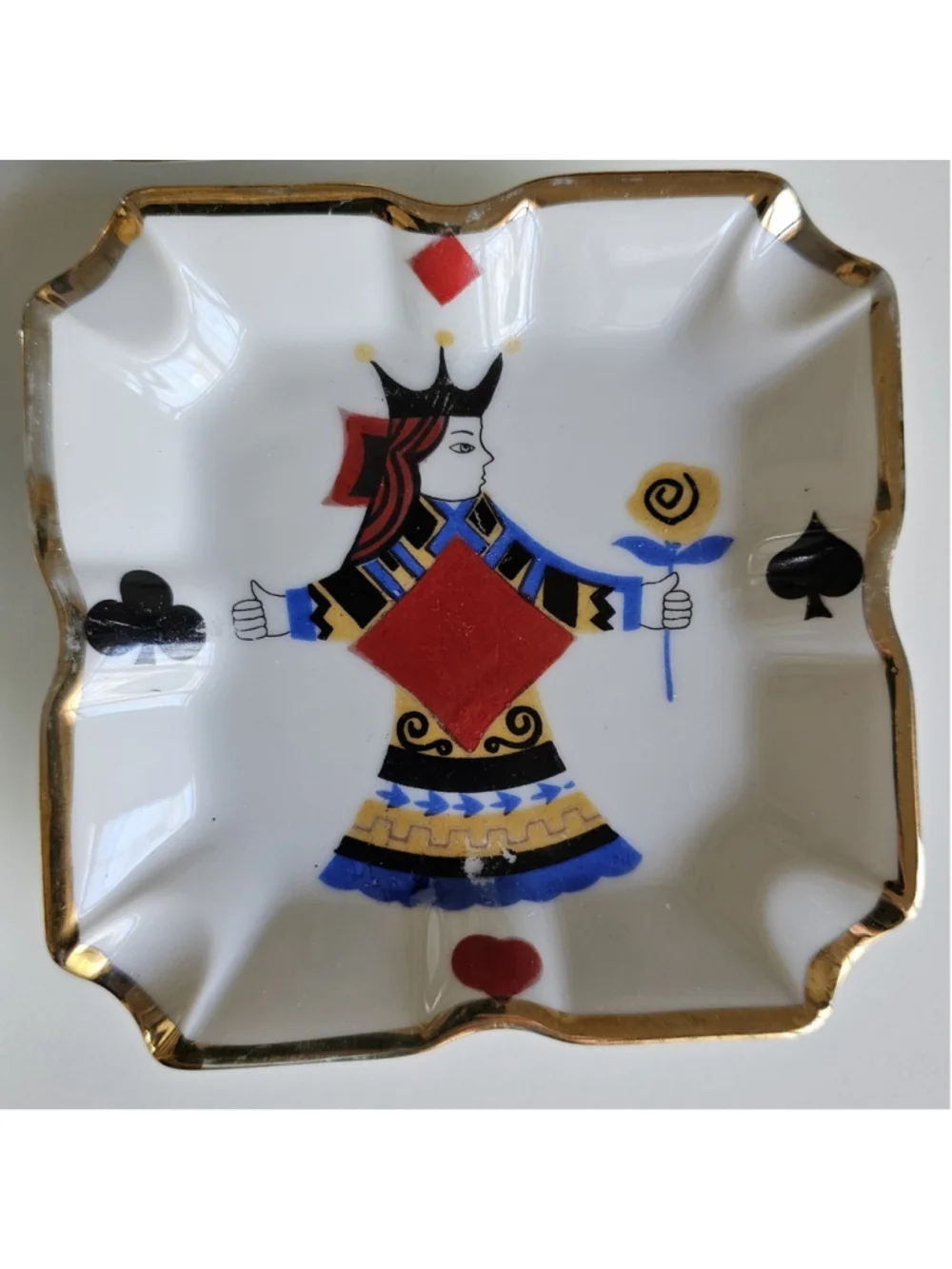 Vintage Mid-Century Playing Card Suit Porcelain Ashtrays – Collectible Set of 4